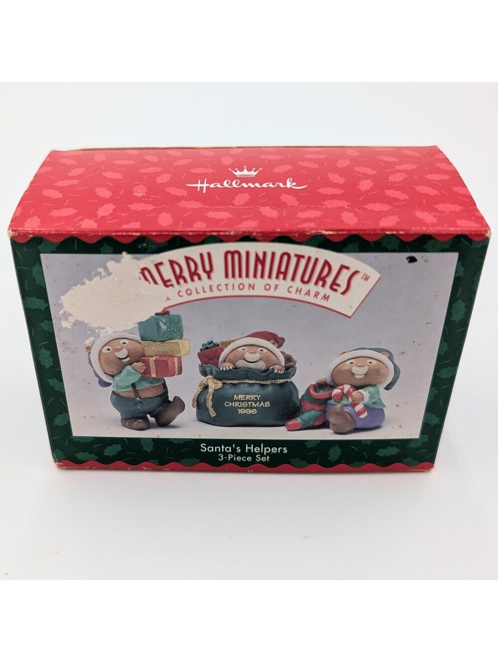 1996 Hallmark Merry Miniatures Santa’s Helpers 3 Figurine Set Box QFM8051